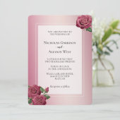 Blush Roze Bourgogne Gouden Rozen Bruiloft Kaart (Staand voorkant)
