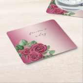 Blush Roze Bourgogne Gouden Rozen Trouwbladeren Kartonnen Onderzetters (Schuin)