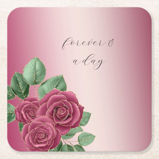 Blush Roze Bourgogne Gouden Rozen Trouwbladeren Kartonnen Onderzetters (Voorkant)