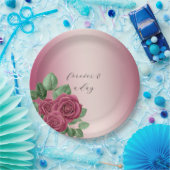 Blush Roze Bourgogne Gouden Rozen Trouwbladeren Papieren Bordje (Feest)