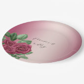 Blush Roze Bourgogne Gouden Rozen Trouwbladeren Papieren Bordje (Gekanteld)