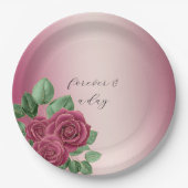 Blush Roze Bourgogne Gouden Rozen Trouwbladeren Papieren Bordje (Voorkant)