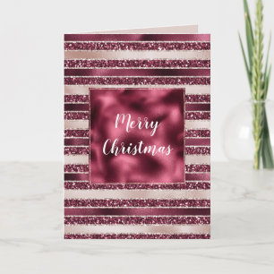 Blush Roze Bourgogne Rode Glitter Stripes Kerstmis Kaart