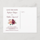 Blush Roze Bourgogne Roos Border Save The Date Aankondigingskaart (Achterkant)