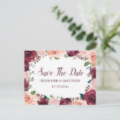 Blush Roze Bourgogne Roos Border Save The Date Aankondigingskaart (Staand voorkant)