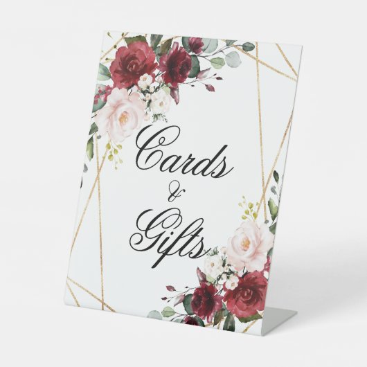 Blush roze & Bourgogne Shower-kaarten & cadeautter Reclamebord Met Voetstuk (Voorkant)