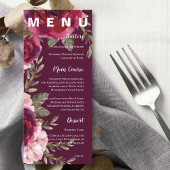 Blush Roze Bourgondië Bloemen Bruiloft Menu