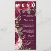 Blush Roze Bourgondië Bloemen Bruiloft Menu (Voorkant)