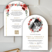 Blush Roze Bourgondië Bloemenboog Foto bruiloft Kaart