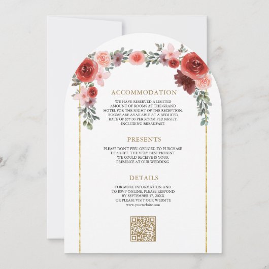 Blush Roze Bourgondië Bloemenboog Foto bruiloft Kaart (Achterkant)