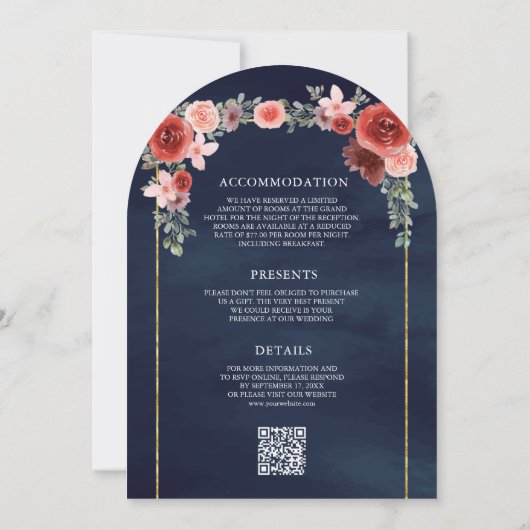 Blush Roze Bourgondië Bloemenboog Foto Marine Huwe Kaart (Achterkant)