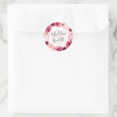 Blush Roze Bourgondië Floral krans Monogram bruilo Ronde Sticker (Tas)