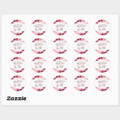 Blush Roze Bourgondië Floral krans Monogram bruilo Ronde Sticker (Vel)