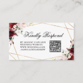 Blush Roze & Bourgondië Roos Bruiloft QR Code RSVP Informatiekaartje (Voorkant)