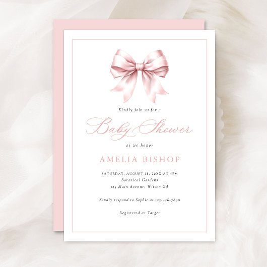 Blush Roze Bow Baby Meisje Elegant Baby shower Kaart