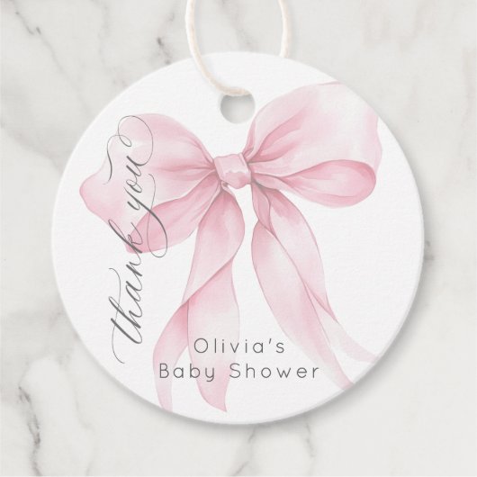 Blush roze Bow Baby shower Dank u Bedankjes Labels (Voorkant)