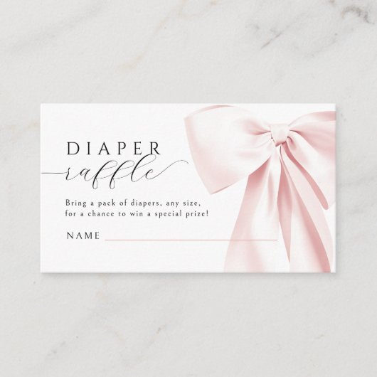 Blush Roze Bow Baby shower Luier Raffle 3,5x2" Informatiekaartje (Voorkant)