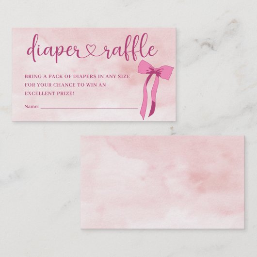 Blush Roze Bow Baby shower Luier Raffle Informatiekaartje (Voorkant / Achterkant)