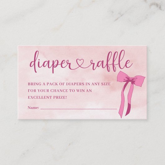 Blush Roze Bow Baby shower Luier Raffle Informatiekaartje (Voorkant)