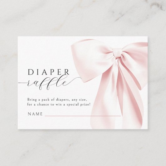 Blush Roze Bow Baby shower Luier Raffle Informatiekaartje (Voorkant)