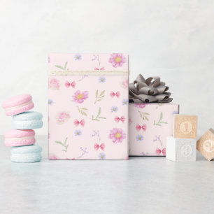 Blush Roze Bow Bloemen Meisje Verjaardagscadeau Cadeaupapier