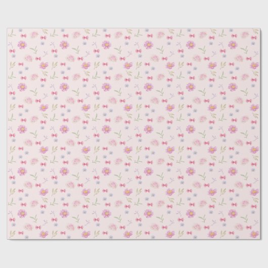 Blush Roze Bow Bloemen Meisje Verjaardagscadeau Cadeaupapier (Vlak)
