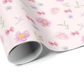 Blush Roze Bow Bloemen Meisje Verjaardagscadeau Cadeaupapier (Rol Hoek)
