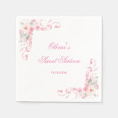 Blush Roze Bow Bloemen Sweet Sixteen Verjaardag Servet (Voorkant)