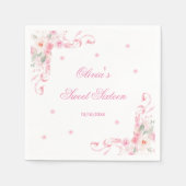 Blush Roze Bow Bloemen Sweet Sixteen Verjaardag Servet (Voorkant)
