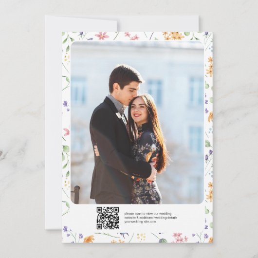 Blush roze Bow bloemenbruiloft foto en Qr code Kaart (Achterkant)