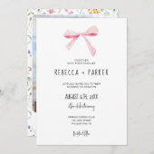 Blush roze Bow bloemenbruiloft foto en Qr code Kaart (Voorkant / Achterkant)