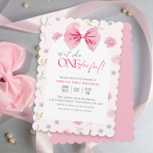 Blush Roze Bow bloesem Onederful meisje 1e verjaar