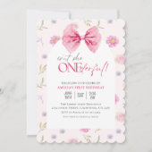 Blush Roze Bow bloesem Onederful meisje 1e verjaar Kaart (Voorkant)