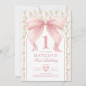  Blush Roze Bow Coquette 1e Verjaardag Kaart (Voorkant)