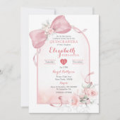 Blush Roze Bow Coquette Lint Boog Arch Quinceanera Kaart (Voorkant)