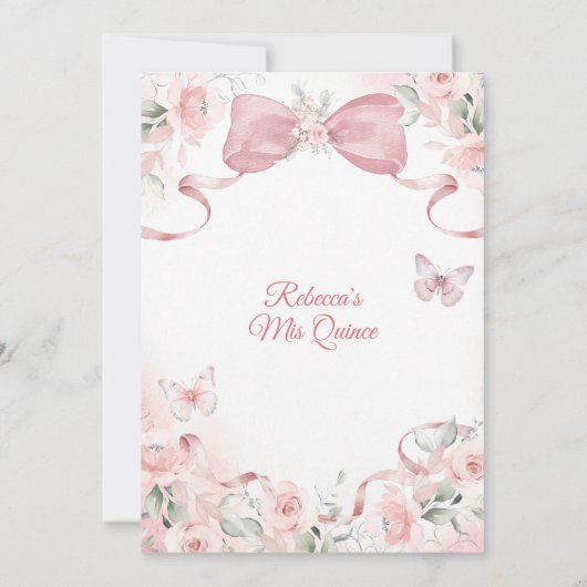 Blush Roze Bow Coquette Lint Boog Arch Quinceanera Kaart (Achterkant)
