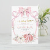 Blush Roze Bow Coquette Pompoen Meisje Baby shower Kaart (Staand voorkant)
