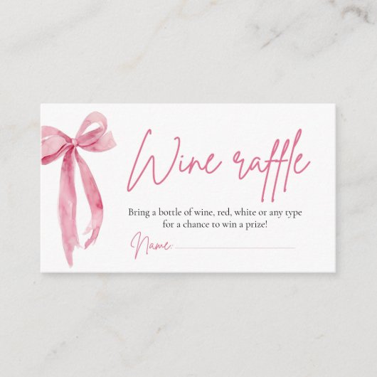 Blush Roze Bow Guess Wijn Raffle Ticket Game Informatiekaartje (Voorkant)