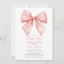 Blush Roze Bow Kleine Meisje Baby shower Invitatio