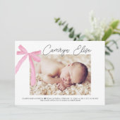Blush Roze Bow Ribbon Baby Meisje Handtekening & F Bedankkaart (Staand voorkant)