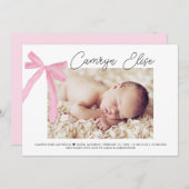 Blush Roze Bow Ribbon Baby Meisje Handtekening & F Bedankkaart (Voorkant / Achterkant)