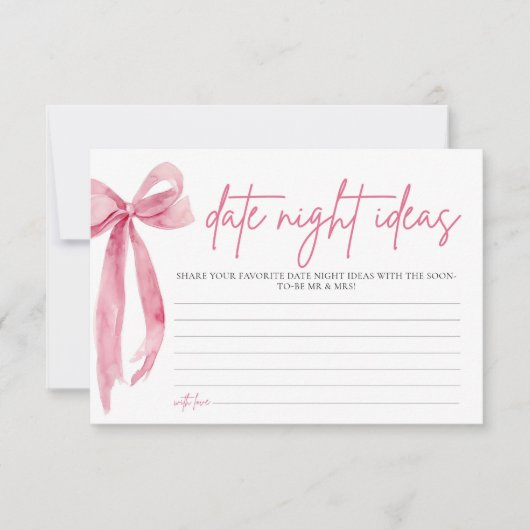 Blush Roze Bow Vrijgezellenfeest Datum Nacht Ideeë Kaart (Voorkant)
