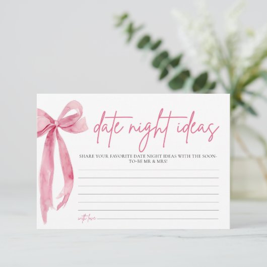 Blush Roze Bow Vrijgezellenfeest Datum Nacht Ideeë Kaart (Staand voorkant)
