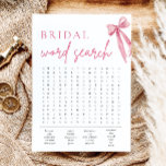 Blush Roze Bow Vrijgezellenfeest Woord Search Game Kaart<br><div class="desc">Voeg een vleugje gril toe aan je vrijgezellenfeest met onze Blush Pink Bow "She's Tying the Knot" Vrijgezellenfeest Word Search Game. Gasten zullen genieten van het zoeken naar bruiloft-thema woorden verborgen in de puzzel, het aanwakkeren van vriendelijke concurrentie en amusement. Met zijn charmante blush roze strik ontwerp, dit spel voegt...</div>