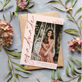 Blush Roze & Brass Calligrafie Foto Afstuderen Kaart