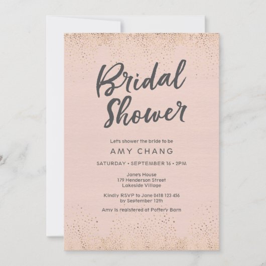 Blush Roze bridal Shower Invitation Kaart (Voorkant)