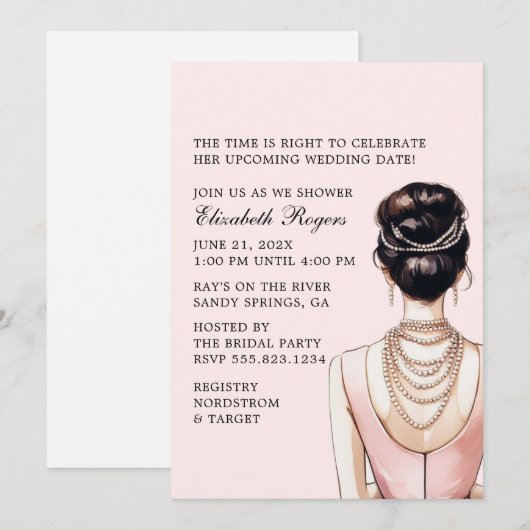 Blush Roze bridal Shower Invitation Kaart (Voorkant / Achterkant)