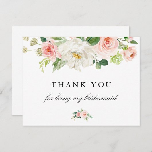 Blush roze bridesmaïde bruinkool bedankt je credit uitnodiging briefkaart (Voorkant / Achterkant)