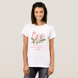 Blush roze bruid floral waterverf T-shirt