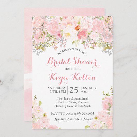 Blush roze bruids douche uitnodiging (Voorkant / Achterkant)